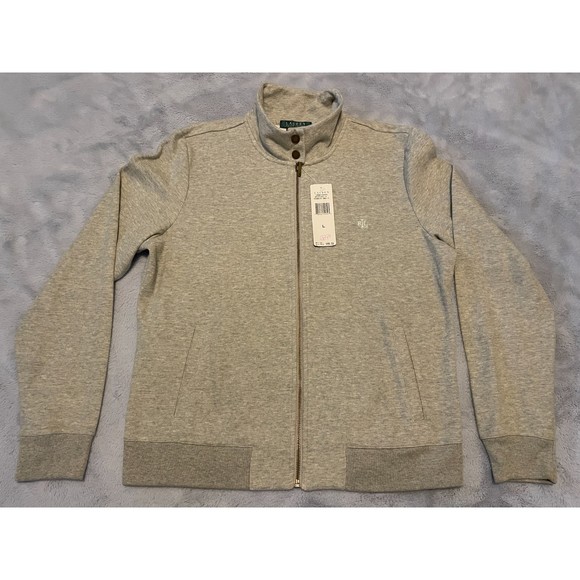 Lauren Ralph Lauren Women's Zip Front Jacket Snap Collar Gray Size L NWT - Picture 1 of 9